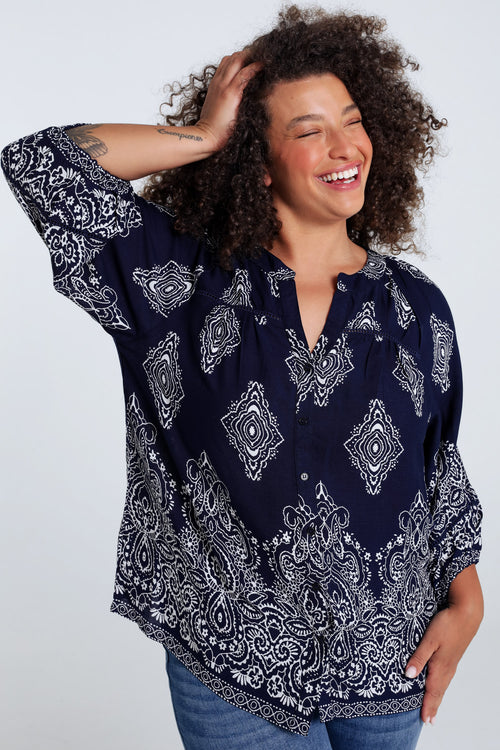 Blouse en viscose imprimé cachemire-Paprika-1