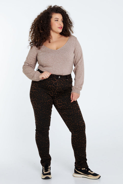 Pantalon slim imprimé léopard-Paprika-10