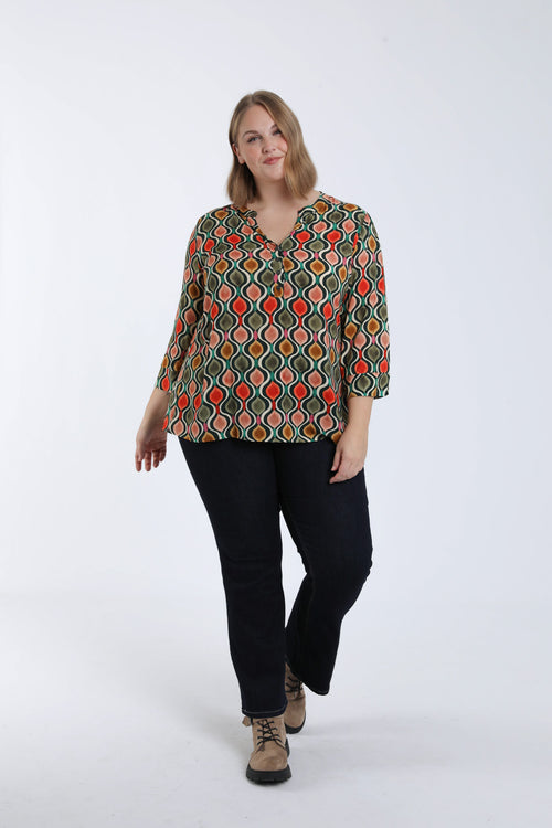 Blouse en viscose imprimé graphique-Paprika-5