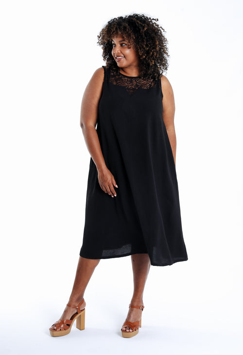 Robe longue unie avec dentelle-Paprika-8