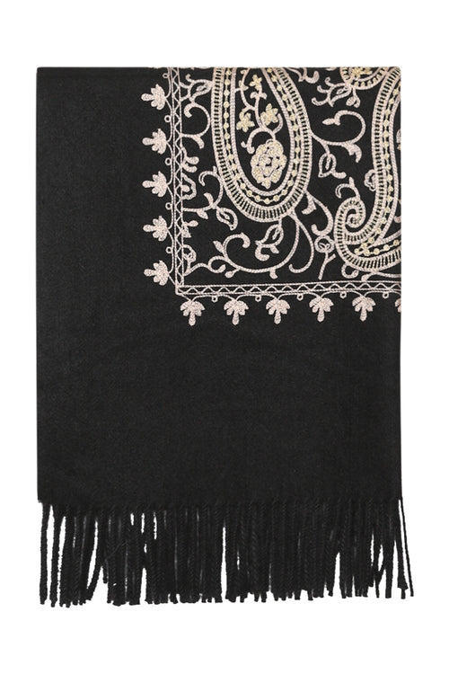 Écharpe brodée en viscose et en laine-Paprika-1