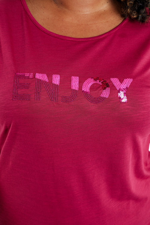 T-shirt en coton uni Enjoy en sequins-Paprika-6