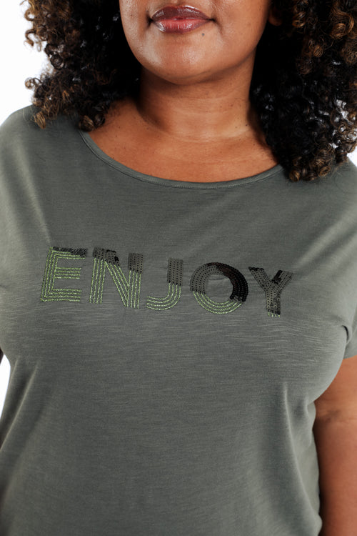 T-shirt en coton uni Enjoy en sequins-Paprika-3
