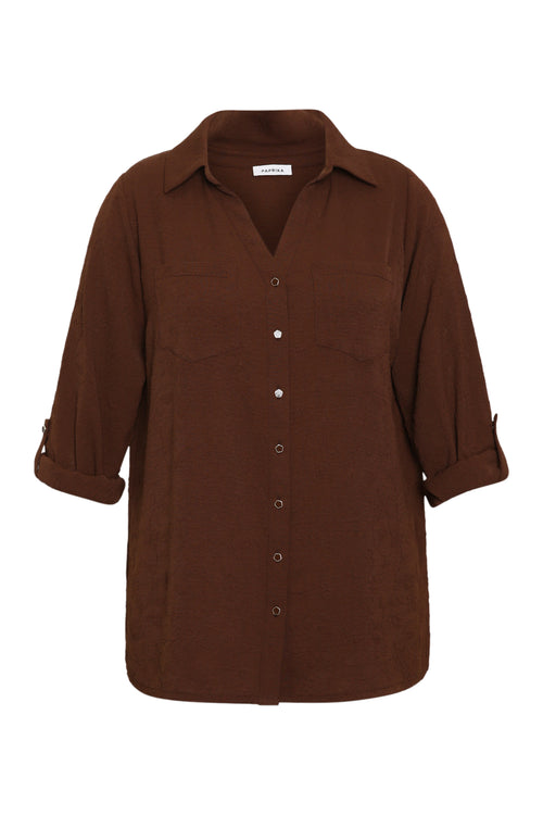 Chemise unie avec motif fleurs en relief-Paprika-8