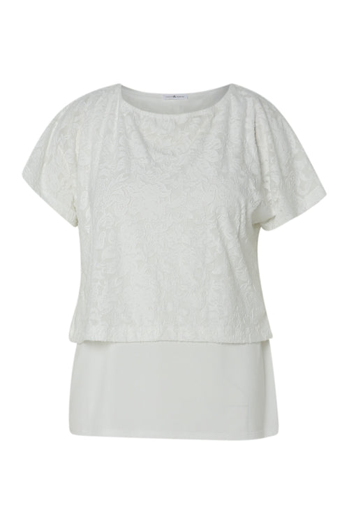 T-shirt 2 en 1 uni en maille ajourée-Paprika-1