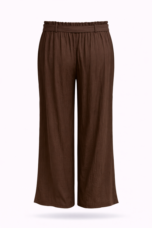 Pantalon large en viscose uni effet plissé-Paprika-1