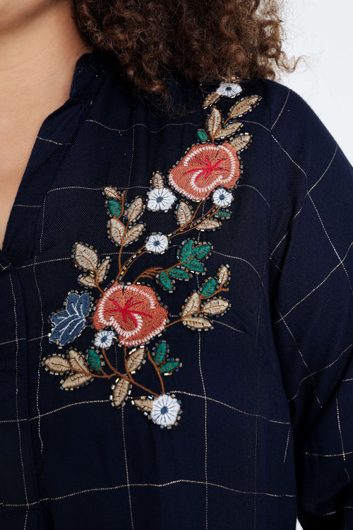 Chemise à carreaux brodée en viscose-Paprika-6