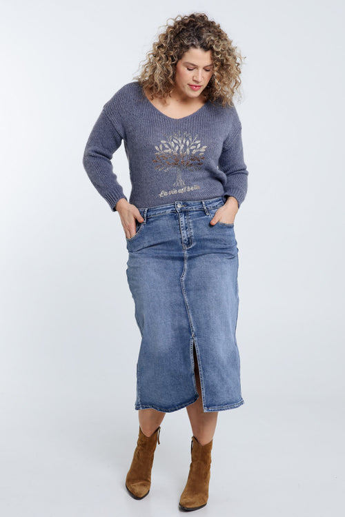 Jupe en jeans avec fente-Paprika-8