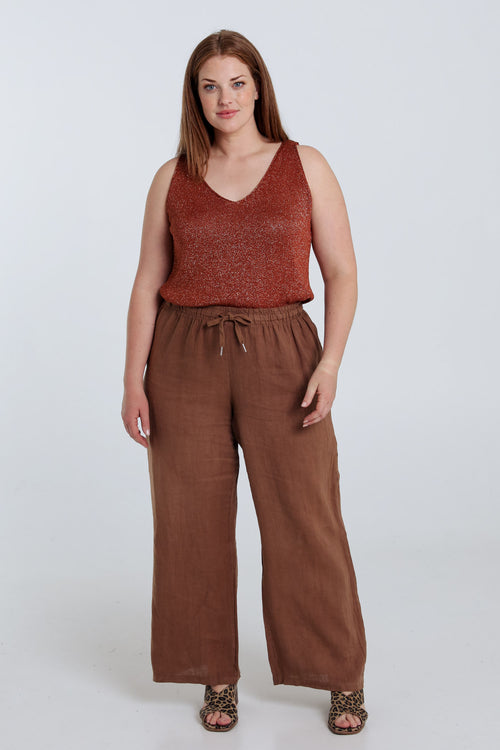Pantalon en lin uni-Paprika-8
