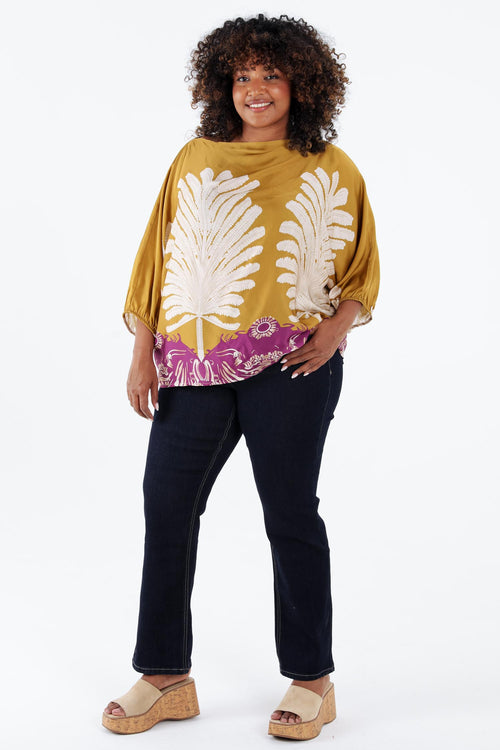 Blouse en viscose imprimé palmes-Paprika-7