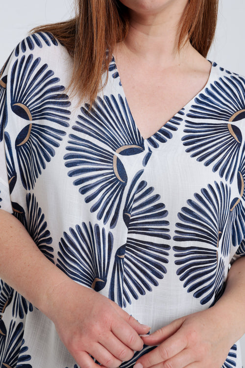 Blouse en viscose imprimé graphique bicolore-Paprika-4