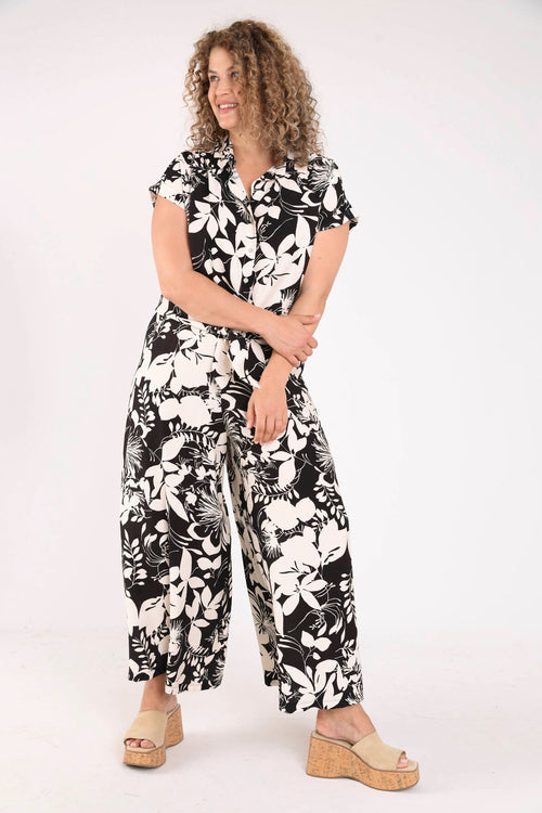 Pantalon large en viscose imprimé floral bicolore-Paprika-7