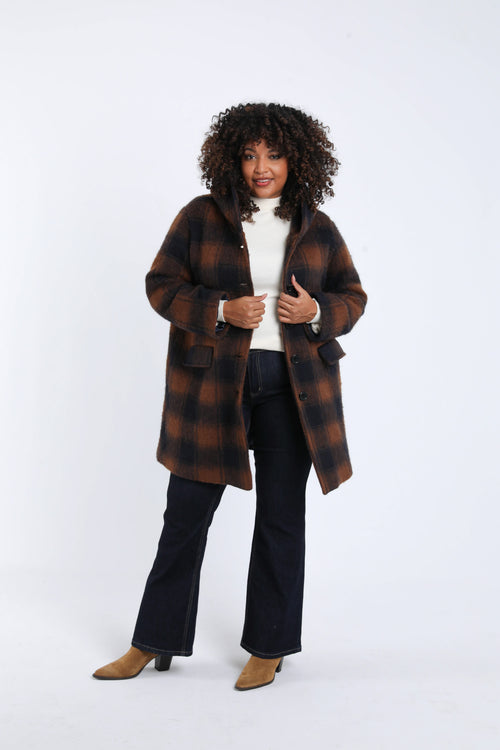 Manteau en laine à carreaux avec capuche-Paprika-9
