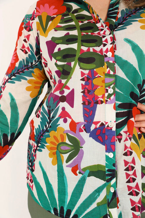 Chemisier en coton imprimé tropical-Paprika-5