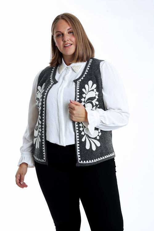Gilet sans manches uni avec broderies-Paprika-1