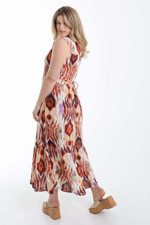 Robe longue en viscose imprimé ethnique-Paprika-2