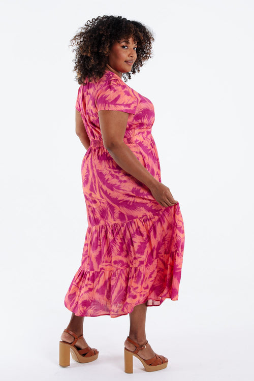 Robe longue en viscose imprimé feuillage-Paprika-2