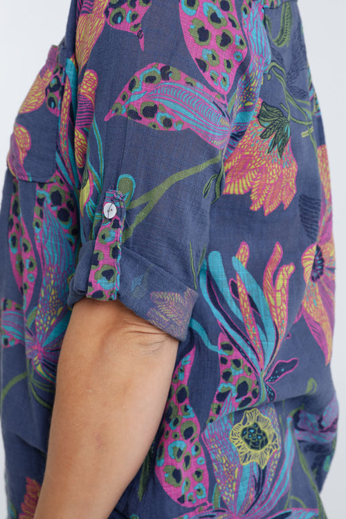 Blouse en gaze de coton imprimé floral-Paprika-4