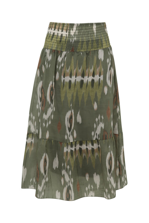 Jupe mi-longue en viscose imprimé etnique-Paprika-10