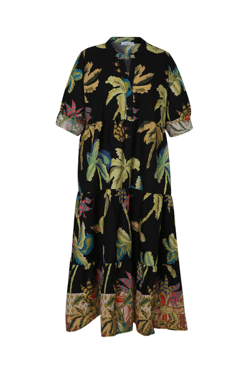 Robe longue en coton imprimé palmier-Paprika-10