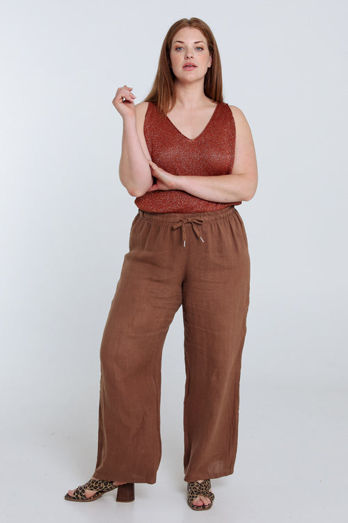 Pantalon en lin uni-Paprika-9
