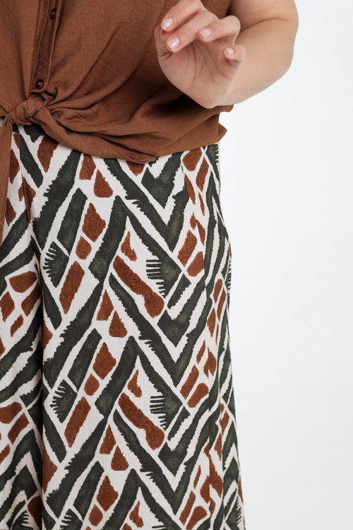 Pantalon large en viscose imprimé ethnique-Paprika-5