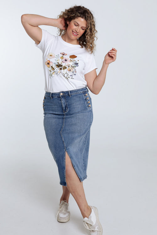 Jupe en jeans avec fente et boutons-Paprika-9