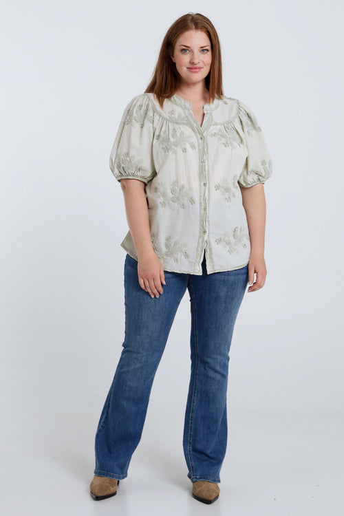 Blouse en coton avec fleurs brodées-Paprika-7