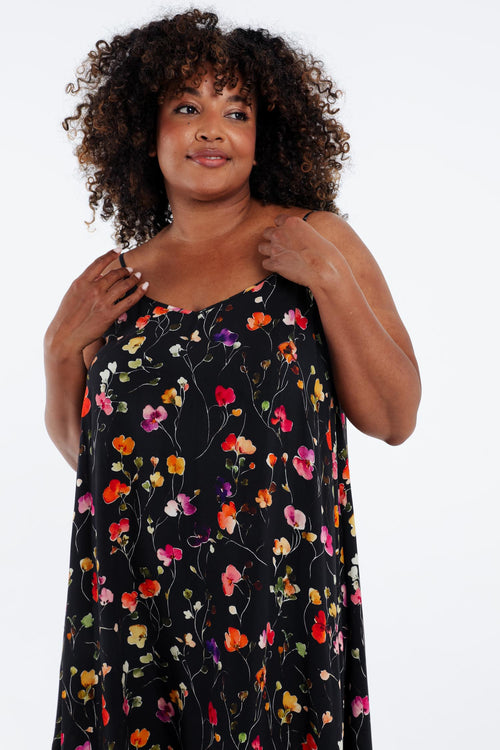 Robe longue en viscose fines bretelles imprimé floral-Paprika-4