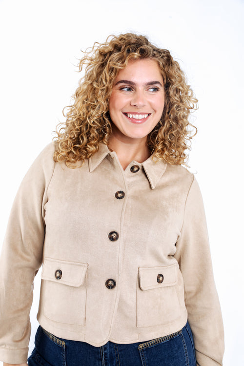 Veste courte effet suédine unie-Paprika-4