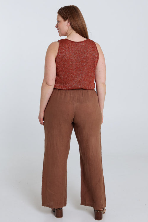 Pantalon en lin uni-Paprika-2