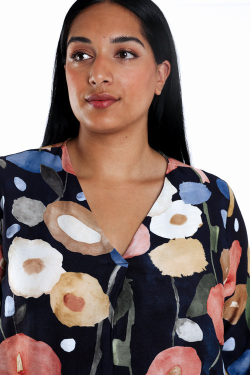 Robe courte en viscose imprimé coquelicots-Paprika-3