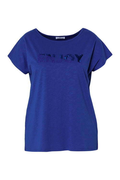 T-shirt uni avec broderie Enjoy et sequins-Paprika-10