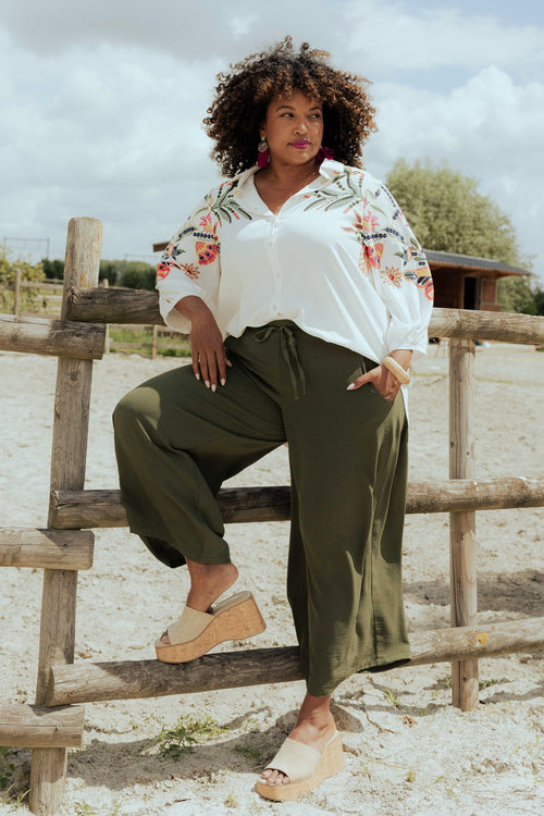 Pantalon large 7/8 uni-Paprika-1