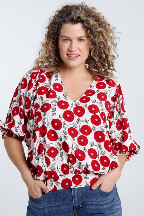 Blouse boite imprimé floral-Paprika-1