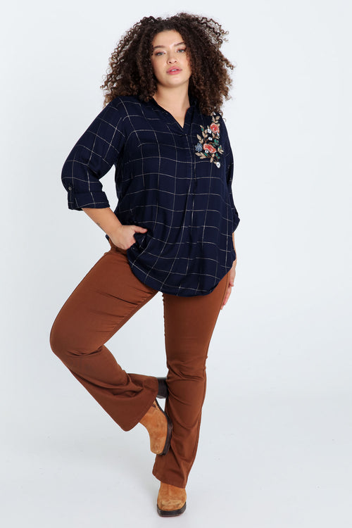 Chemise à carreaux brodée en viscose-Paprika-9