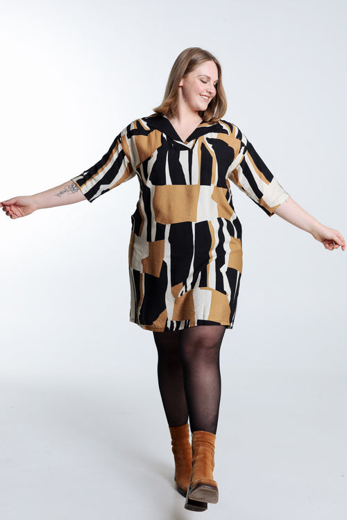 Robe en viscose imprimé graphique-Paprika-9