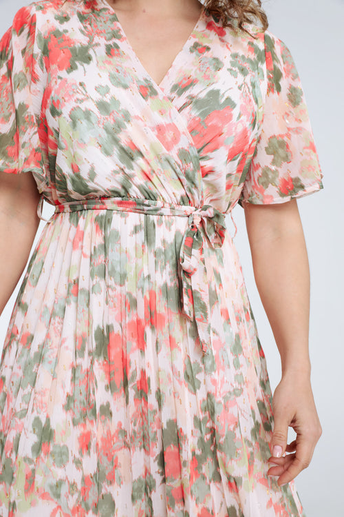 Robe en voile imprimé floral avec lurex-Paprika-6