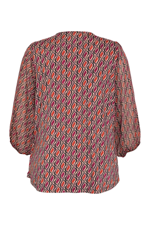 T-shirt en voile imprimé graphique avec lurex-Paprika-2