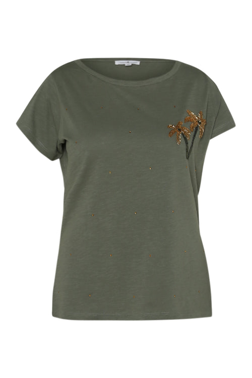 T-shirt en coton avec palmier en sequins-Paprika-3