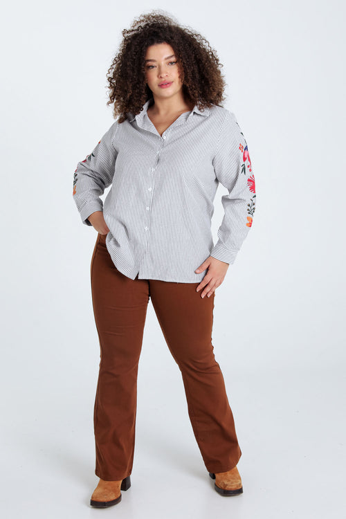 Chemise rayée avec manches brodées-Paprika-8