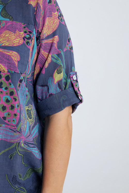 Blouse en gaze de coton imprimé floral-Paprika-3
