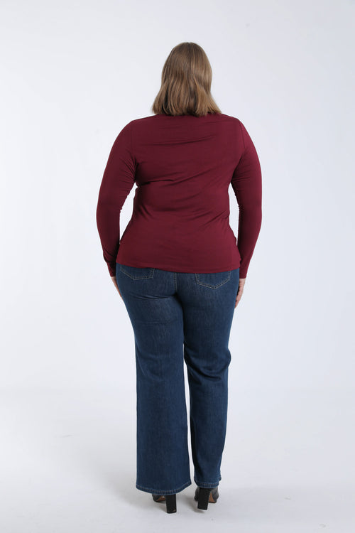 T-shirt col roulé en viscose uni-Paprika-1