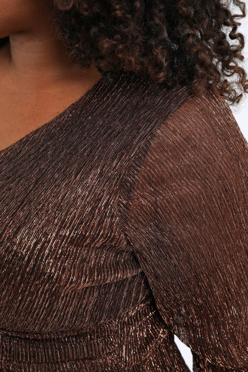 Robe plissée unie avec lurex-Paprika-6