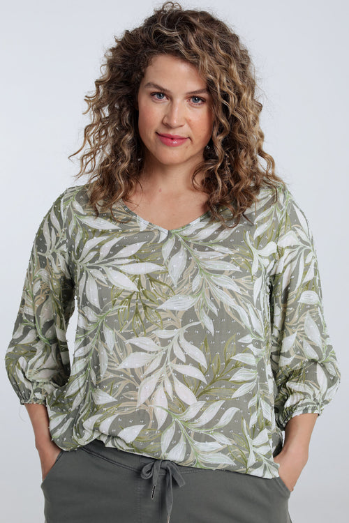 Blouse en viscose imprimé feuillage-Paprika-1