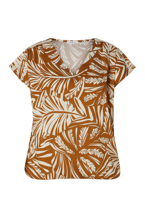 Blouse en viscose imprimé feuille bicolore-Paprika-10