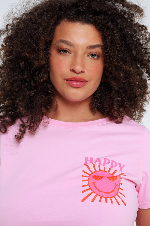 T-shirt en coton uni avec imprimé soleil-Paprika-5
