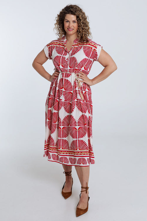 Robe longue en viscose imprimé feuillage-Paprika-7