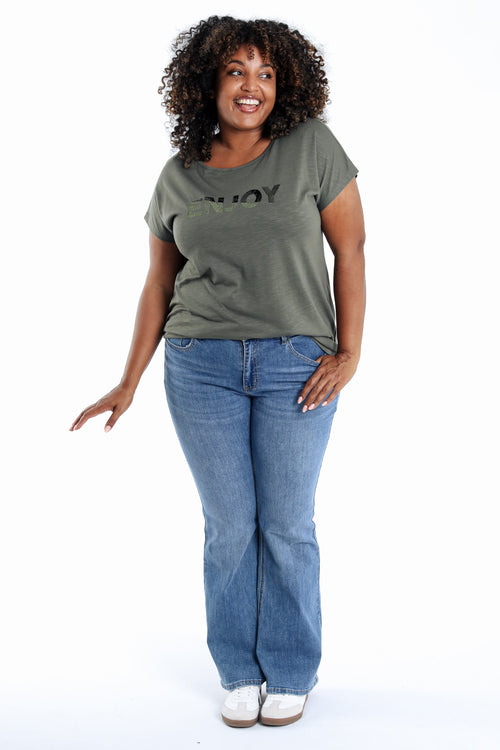 T-shirt en coton uni Enjoy en sequins-Paprika-8