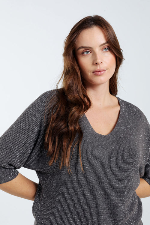 Pull uni avec lurex-Paprika-4